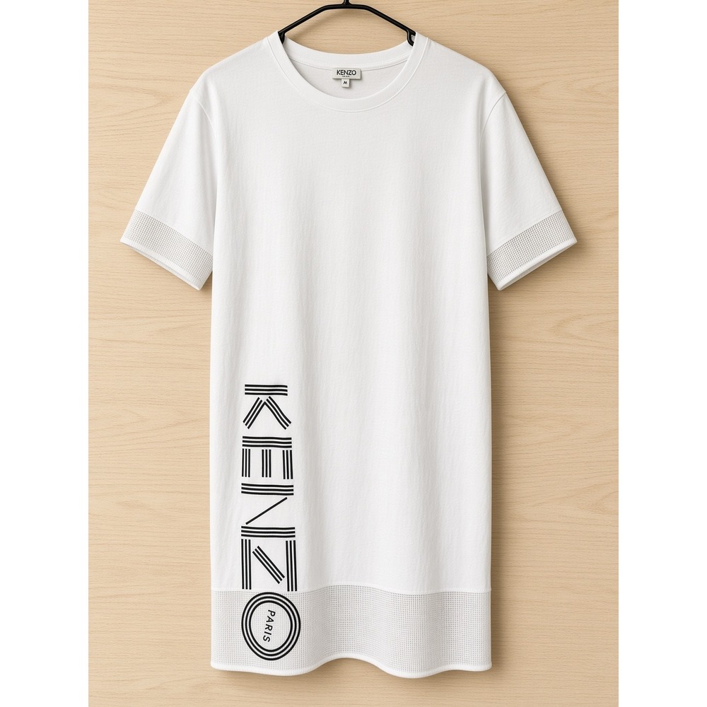 Kenzo Paris White Logo Mesh Trim T-Shirt Dress FA52R0746986 Size M